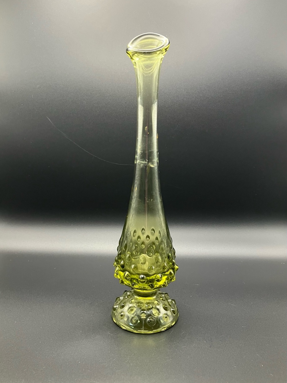 Vintage Fenton Hobnail Green Glass Bud Vase